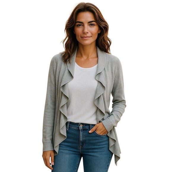Charter Club Luxury 100% Cashmere Waterfall Cardigan Grey Size XL Neutral Preppy - Picture 1 of 12